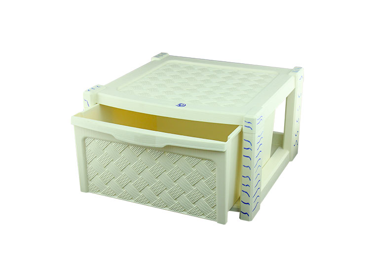 Beige plastic drawer in white background