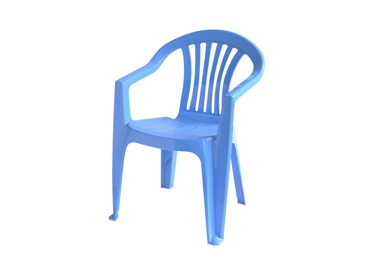 Blue plastic chair in white background