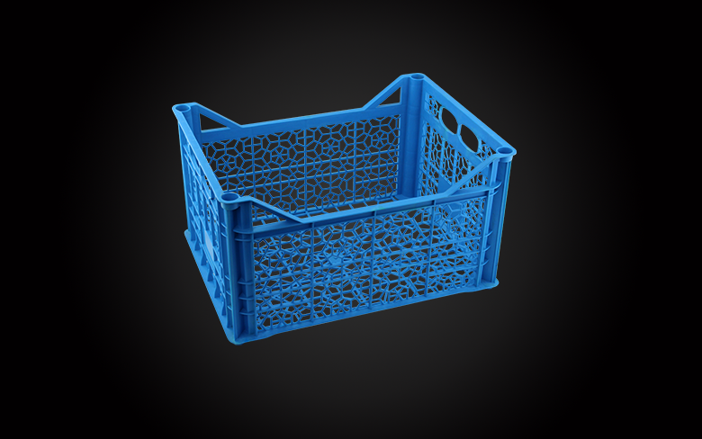 a blue plastic crate