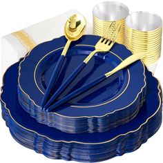 Disposable Premium Royal Blue Plastic Dinnerware Set