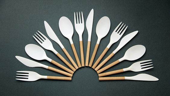 Plastic utensils with wooden handles