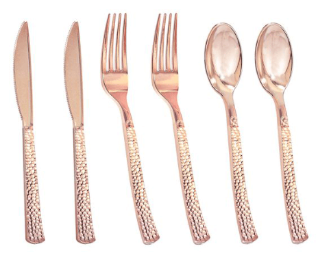 Rose gold plastic silverware