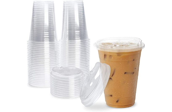 Stacked plastic cold drink cups