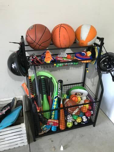 Sports Equipment on a Rack