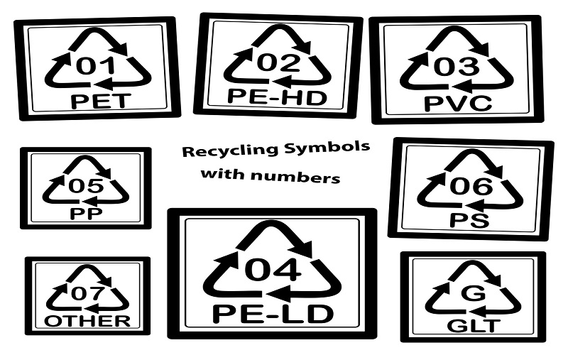 recycling symbols of commonly plastics