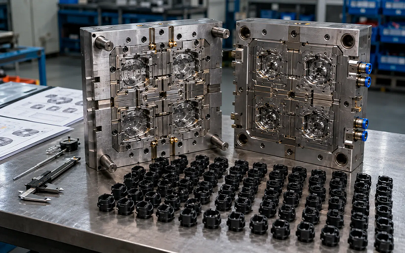 Multi-cavity molds and high volume molded parts
